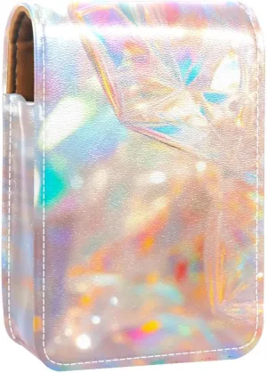 Lipstick Case,Leather Lip Gloss Lipstick Organizer with Mirror,Mini Lipstick Holder Bag,Bright Glow and Colorful Fantasy
