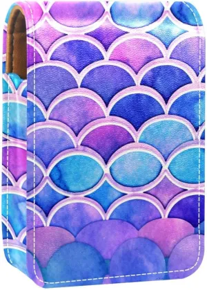 Lipstick Case,Leather Lip Gloss Lipstick Organizer with Mirror,Mini Lipstick Holder Bag,Bright Scales Shapes Abstract