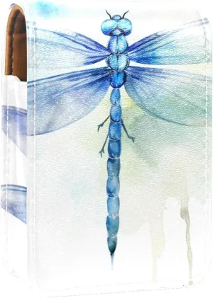 Lipstick Case,Leather Lip Gloss Lipstick Organizer with Mirror,Mini Lipstick Holder Bag,Bright Watercolor Dragonfly