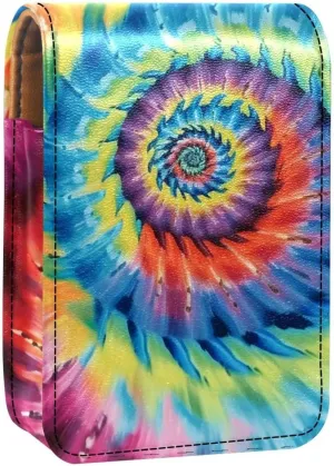 Lipstick Case,Leather Lip Gloss Lipstick Organizer with Mirror,Mini Lipstick Holder Bag,Bright Watercolor Tie Dye