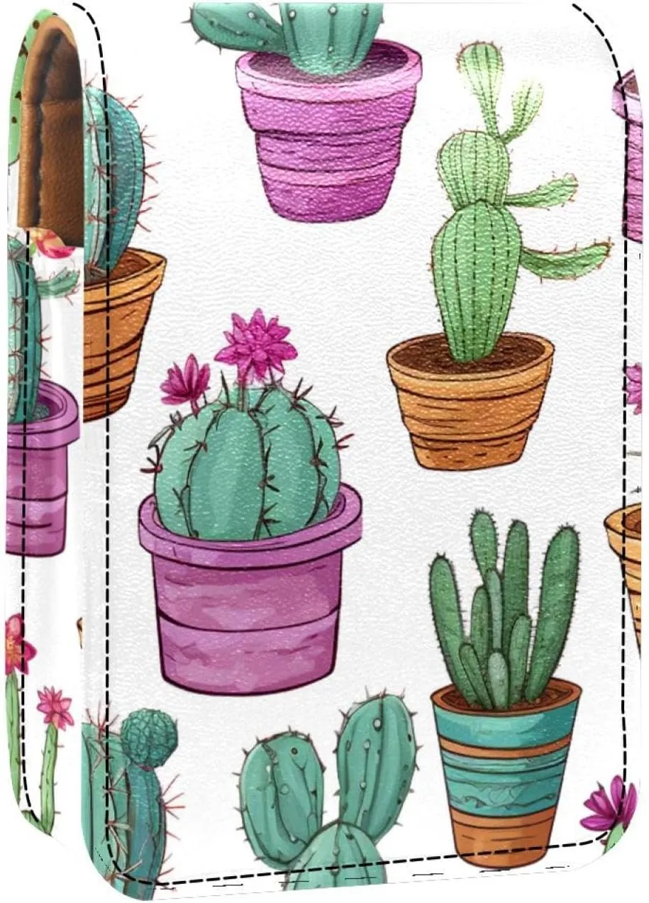 Lipstick Case,Portable Makeup Bag Cosmetic Pouch,Lipstick Holder Makeup Organizer,Bright Colorful Flowers Cactus