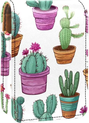 Lipstick Case,Portable Makeup Bag Cosmetic Pouch,Lipstick Holder Makeup Organizer,Bright Colorful Flowers Cactus