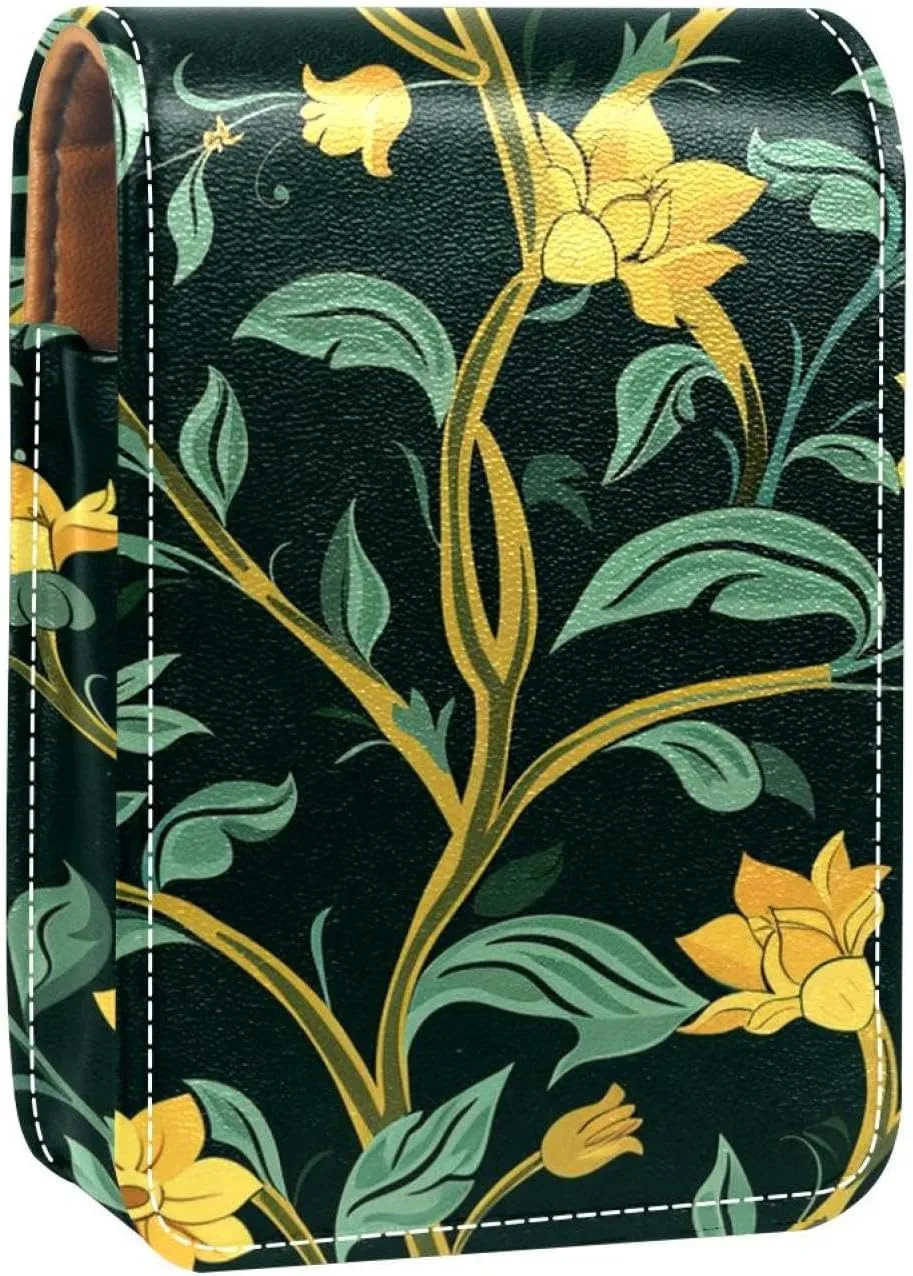 Lipstick Case,Portable Makeup Bag Cosmetic Pouch,Lipstick Holder Makeup Organizer,Bright Floral Yellow Flower
