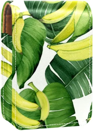Lipstick Case,Portable Makeup Bag Cosmetic Pouch,Lipstick Holder Makeup Organizer,Bright Yellow Bananas and Green Leaves