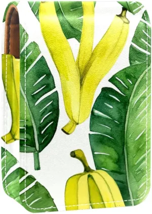 Lipstick Case,Portable Makeup Bag Cosmetic Pouch,Lipstick Holder Makeup Organizer,Bright Yellow Bananas and Green Leaves