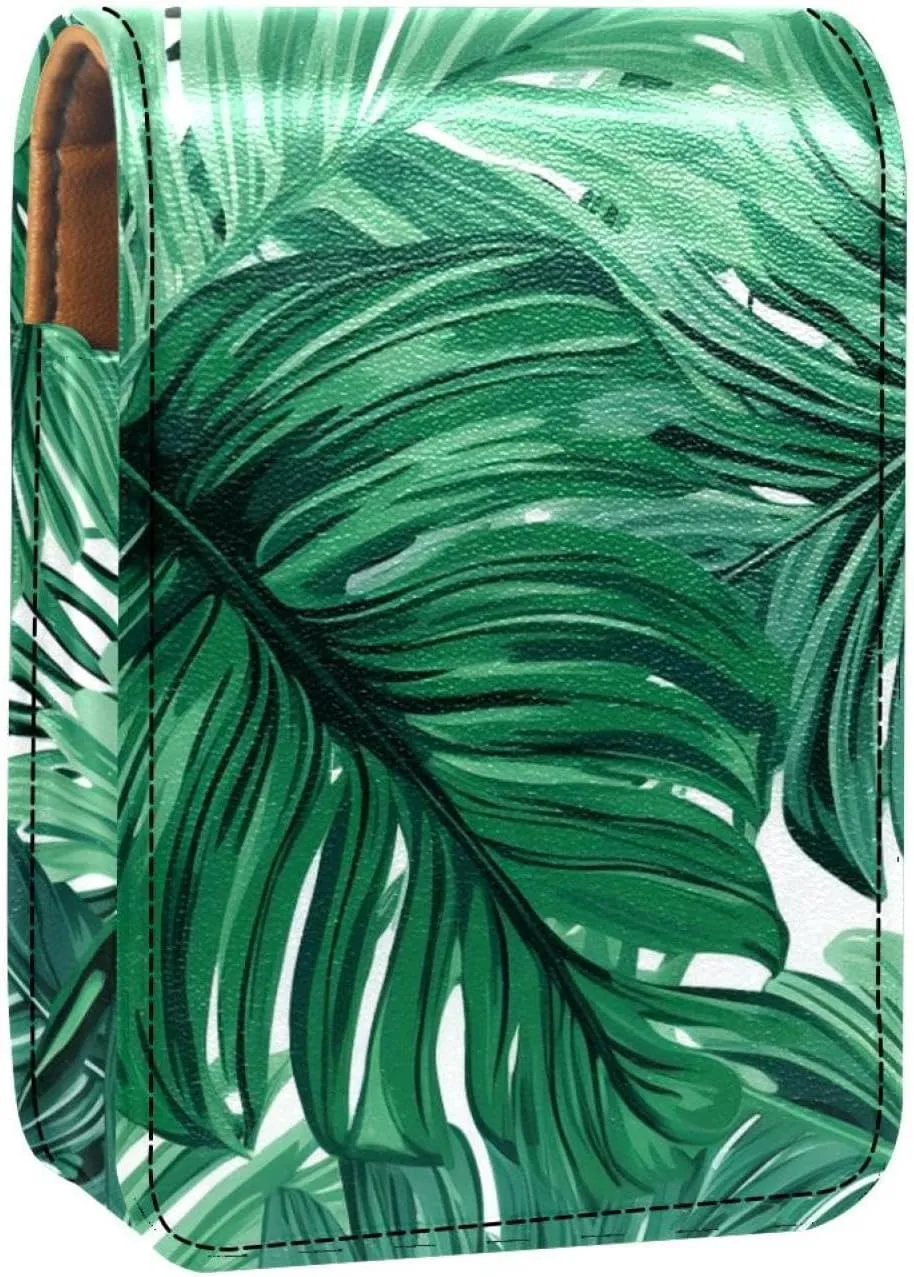 Lipstick Case,Portable Makeup Bag Cosmetic Pouch,Lipstick Holder Makeup Organizer,Tropical Palm Leaves Green Bright