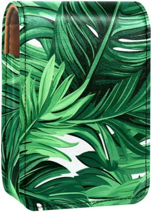Lipstick Case,Portable Makeup Bag Cosmetic Pouch,Lipstick Holder Makeup Organizer,Tropical Palm Leaves Green Bright