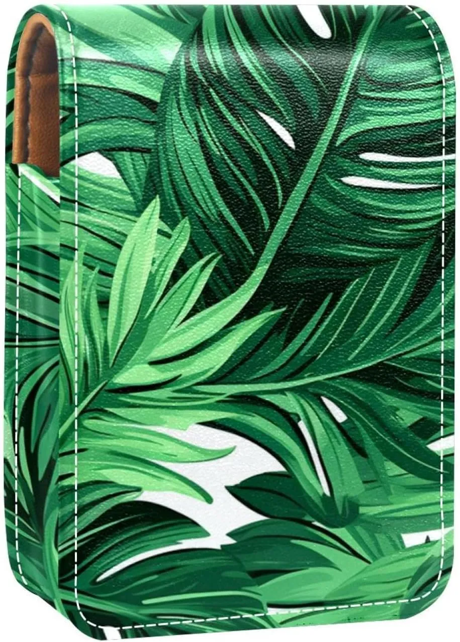 Lipstick Case,Portable Makeup Bag Cosmetic Pouch,Lipstick Holder Makeup Organizer,Tropical Palm Leaves Green Bright