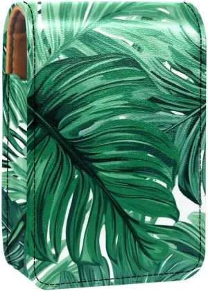 Lipstick Case,Portable Makeup Bag Cosmetic Pouch,Lipstick Holder Makeup Organizer,Tropical Palm Leaves Green Bright