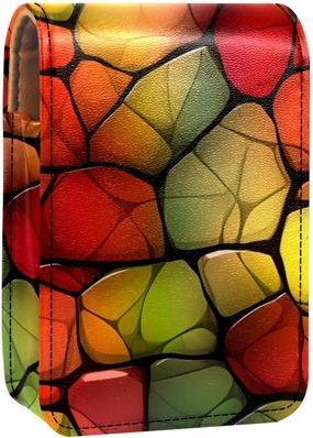 Lipstick Case,Leather Lip Gloss Lipstick Organizer with Mirror,Mini Lipstick Holder Bag,Bright Pattern Colorful Giraffe