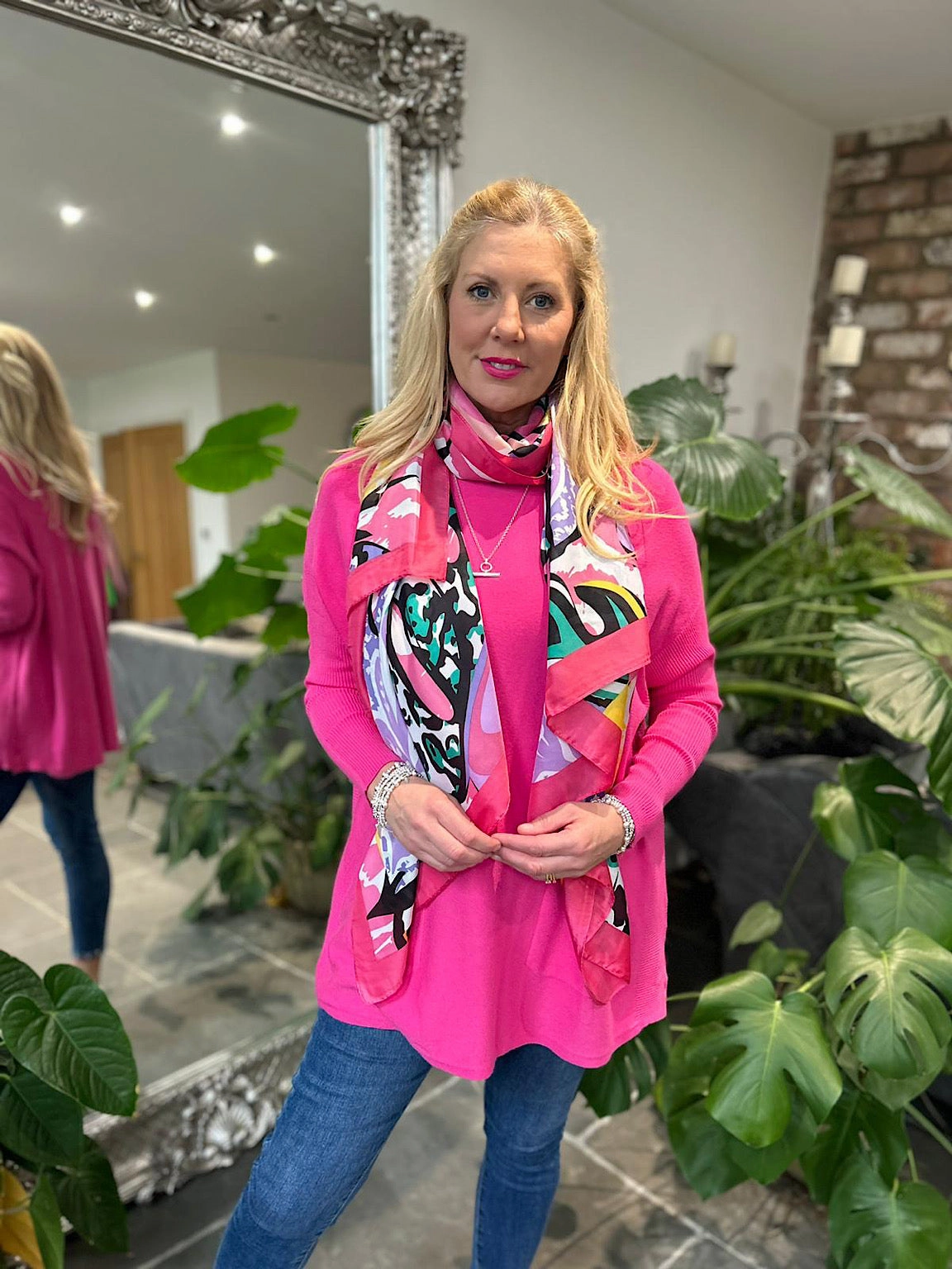 Lipstick Vibrant Leaf Silk Blend Scarf