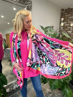 Lipstick Vibrant Leaf Silk Blend Scarf