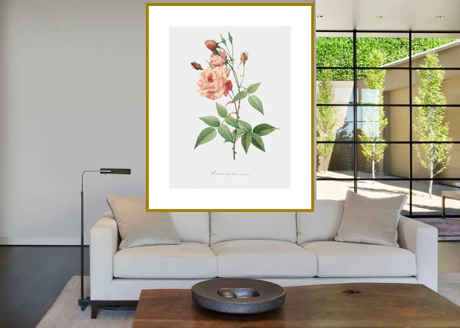 LIVESTOCK Vintage Flower Wall Art Print Old Blush Rose - Rosa Indica Vulgaris by Famed Royal Painter Pierre-Joseph Redouté, 18th 19th Century Botanical Poster, Gold frame, 30x40