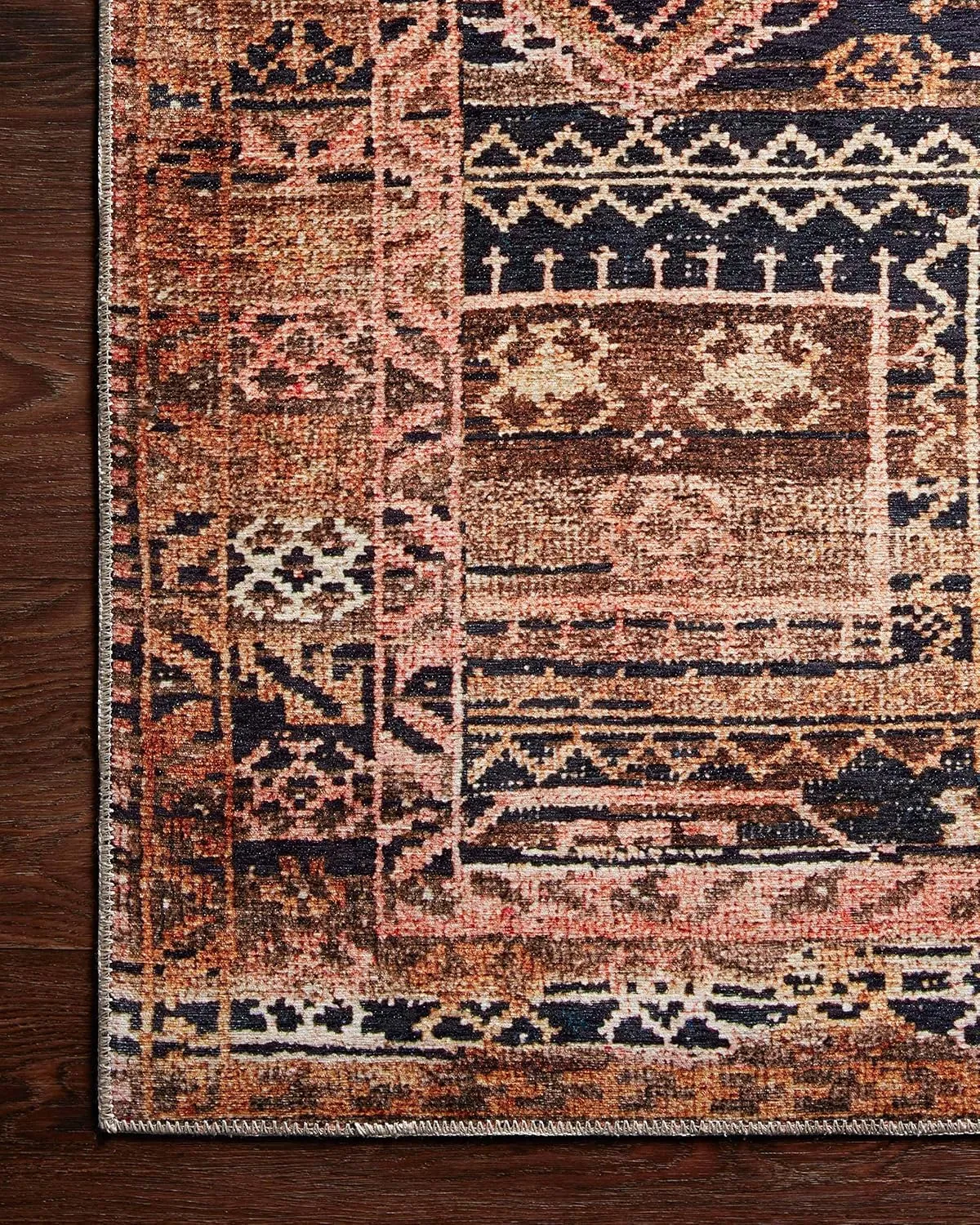 Loloi II Layla Collection, LAY-14 Mocha/Blush 7'-6" x 9'-6" .13" Thick, Area Rug, Soft, Durable, Vintage Inspired, Distressed, Low Pile, Non-Shedding, Easy Clean, Printed, Living Room Rug