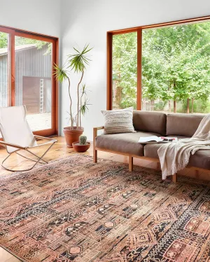 Loloi II Layla Collection, LAY-14 Mocha/Blush 7'-6" x 9'-6" .13" Thick, Area Rug, Soft, Durable, Vintage Inspired, Distressed, Low Pile, Non-Shedding, Easy Clean, Printed, Living Room Rug