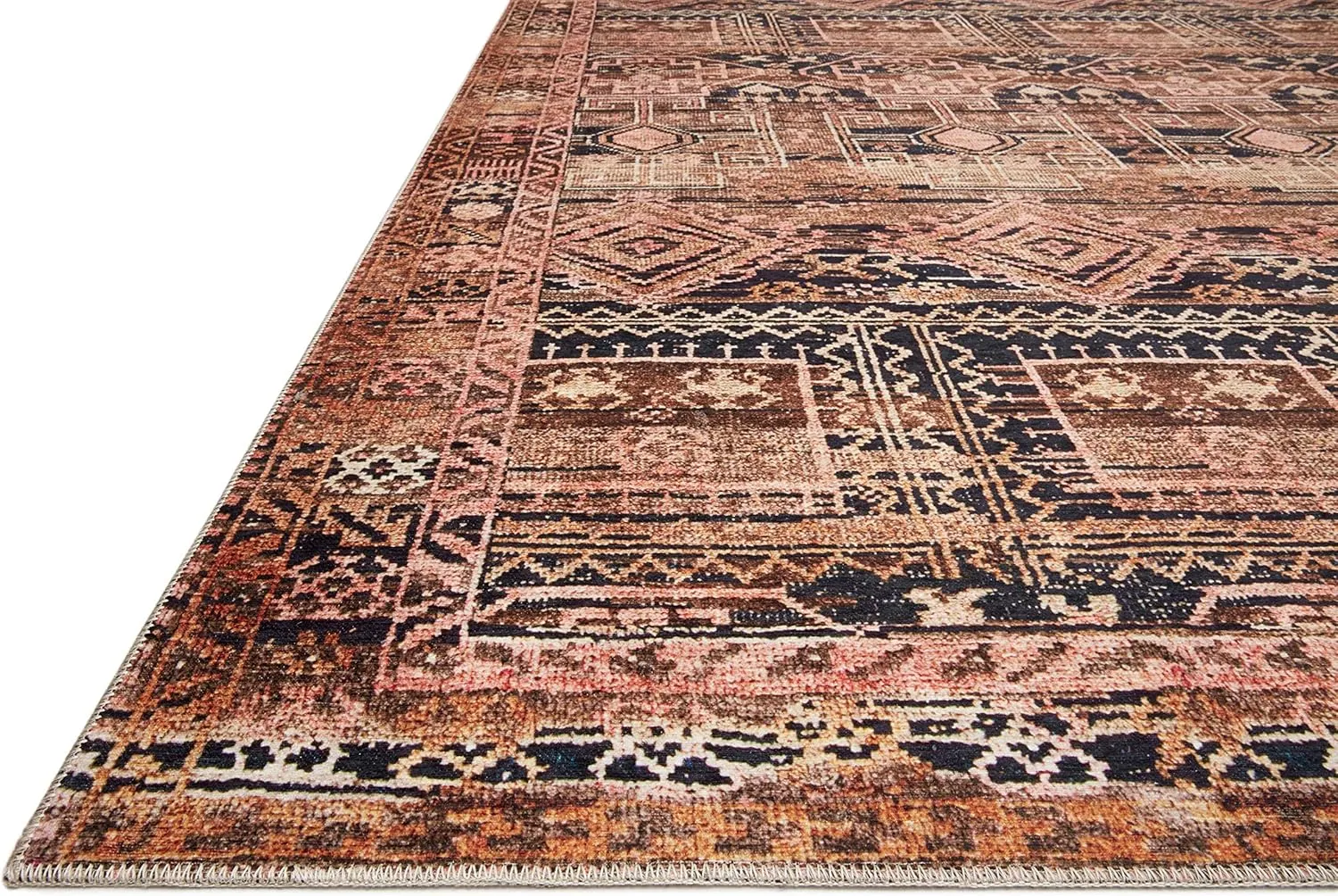 Loloi II Layla Collection, LAY-14 Mocha/Blush 7'-6" x 9'-6" .13" Thick, Area Rug, Soft, Durable, Vintage Inspired, Distressed, Low Pile, Non-Shedding, Easy Clean, Printed, Living Room Rug