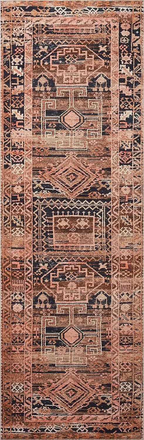 Loloi II Layla Collection, LAY-14 Mocha/Blush 7'-6" x 9'-6" .13" Thick, Area Rug, Soft, Durable, Vintage Inspired, Distressed, Low Pile, Non-Shedding, Easy Clean, Printed, Living Room Rug