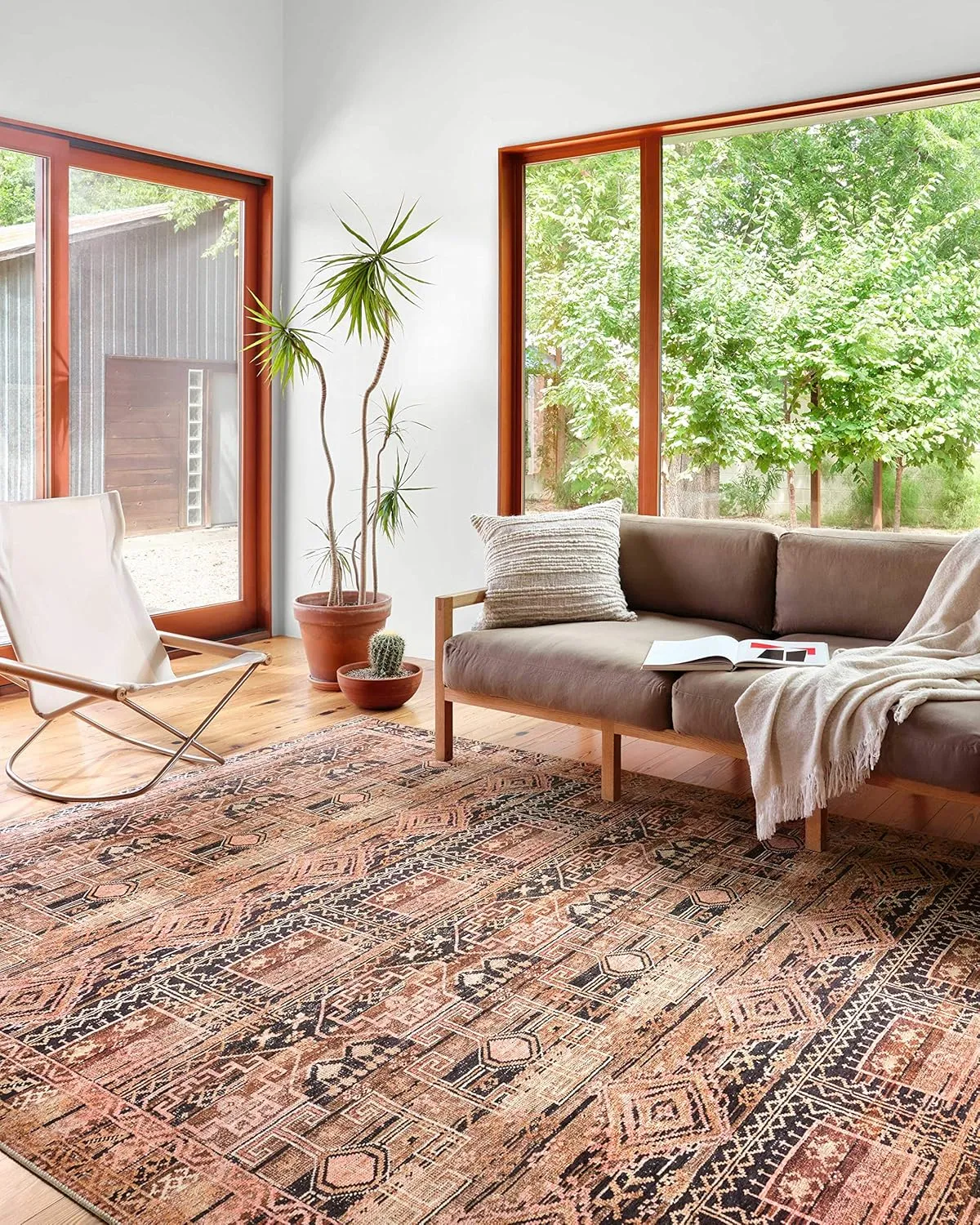 Loloi II Layla Collection, LAY-14 Mocha/Blush 7'-6" x 9'-6" .13" Thick, Area Rug, Soft, Durable, Vintage Inspired, Distressed, Low Pile, Non-Shedding, Easy Clean, Printed, Living Room Rug