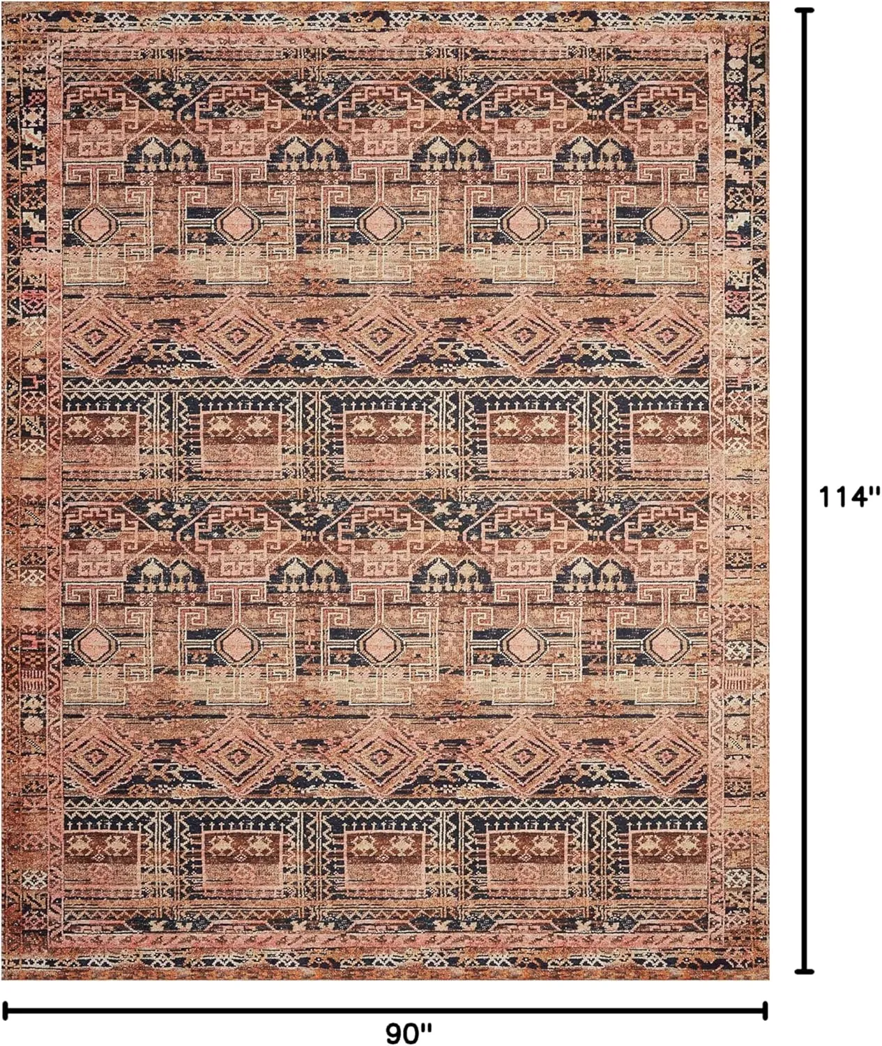 Loloi II Layla Collection, LAY-14 Mocha/Blush 7'-6" x 9'-6" .13" Thick, Area Rug, Soft, Durable, Vintage Inspired, Distressed, Low Pile, Non-Shedding, Easy Clean, Printed, Living Room Rug