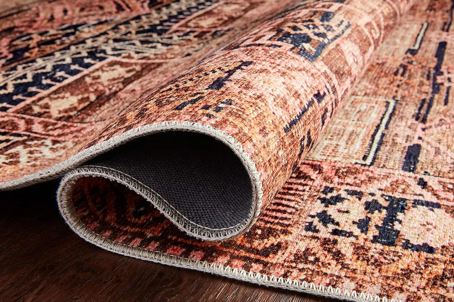 Loloi II Layla Collection, LAY-14 Mocha/Blush 7'-6" x 9'-6" .13" Thick, Area Rug, Soft, Durable, Vintage Inspired, Distressed, Low Pile, Non-Shedding, Easy Clean, Printed, Living Room Rug