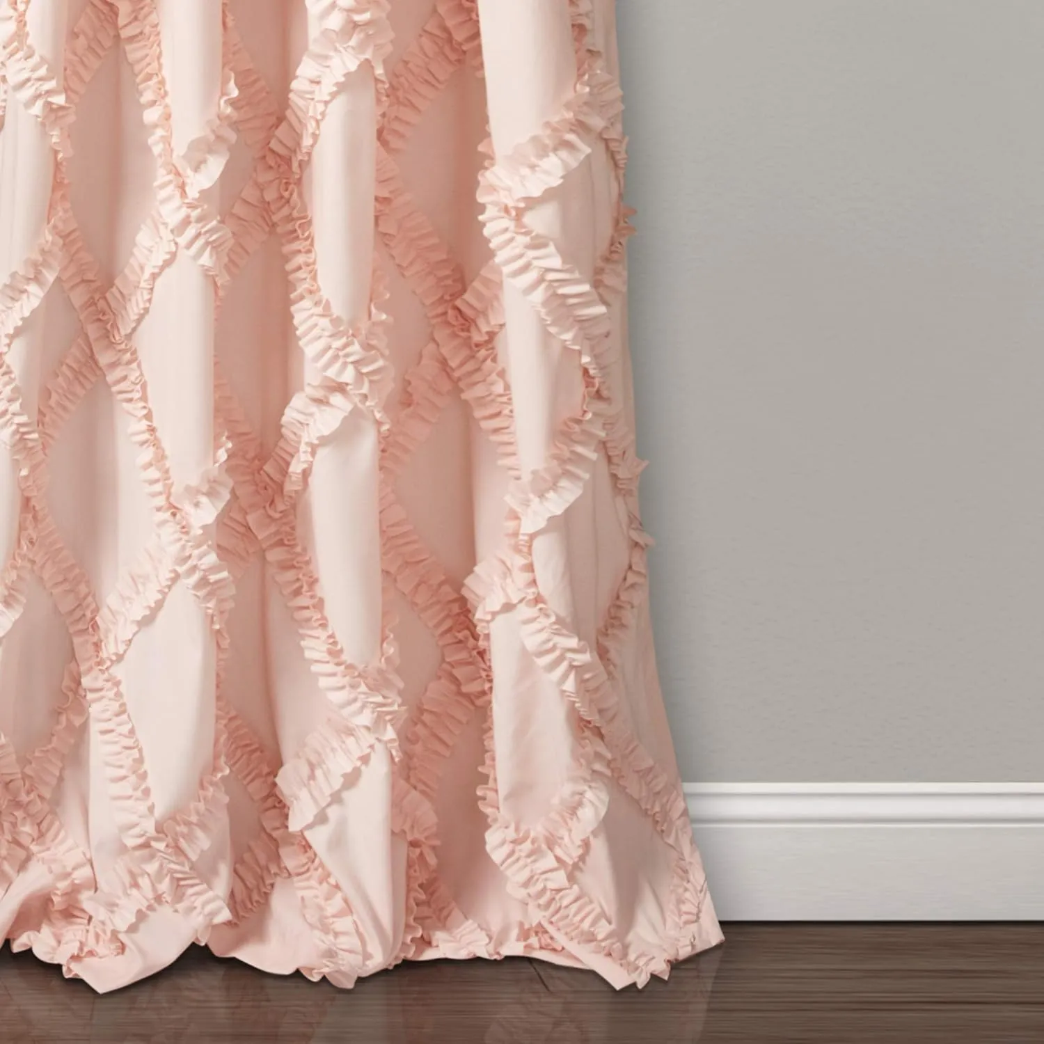 Lush Decor, Blush Ruffle Diamond Curtains Textured Window Panel Set for Living, Dining Room, Bedroom (Pair), 84” x 54