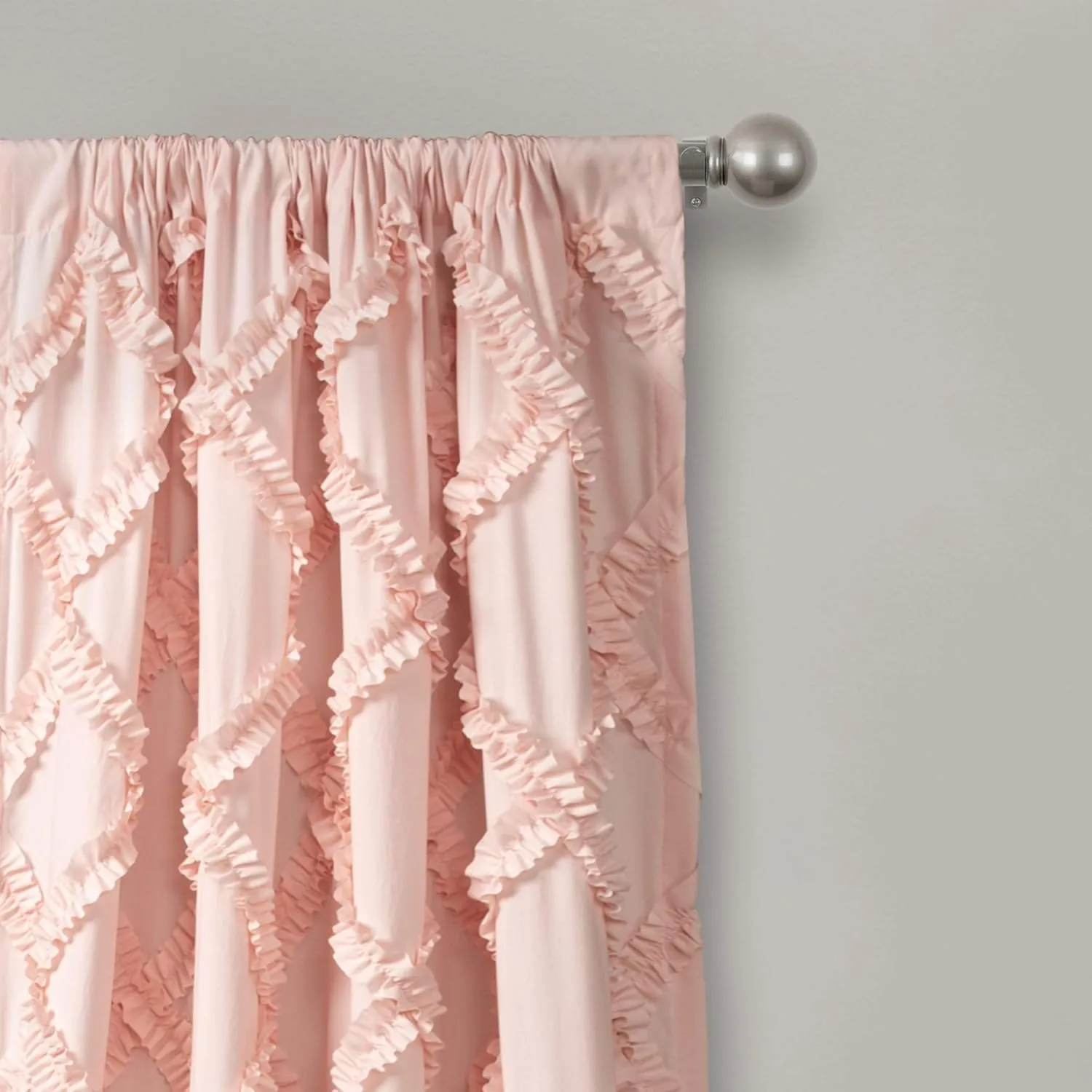 Lush Decor, Blush Ruffle Diamond Curtains Textured Window Panel Set for Living, Dining Room, Bedroom (Pair), 84” x 54