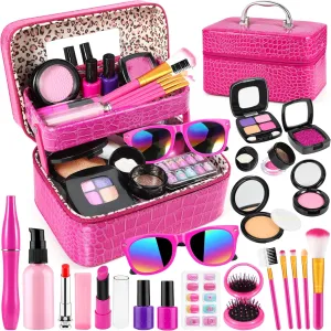 Luucio Pretend Makeup for Toddlers, Fake Makeup Set for Girls - with Double-Layer Bag for Birthday Christmas, Toy Makeup Set for Toddler, Little Girls Age 3 (Not Real Makeup)