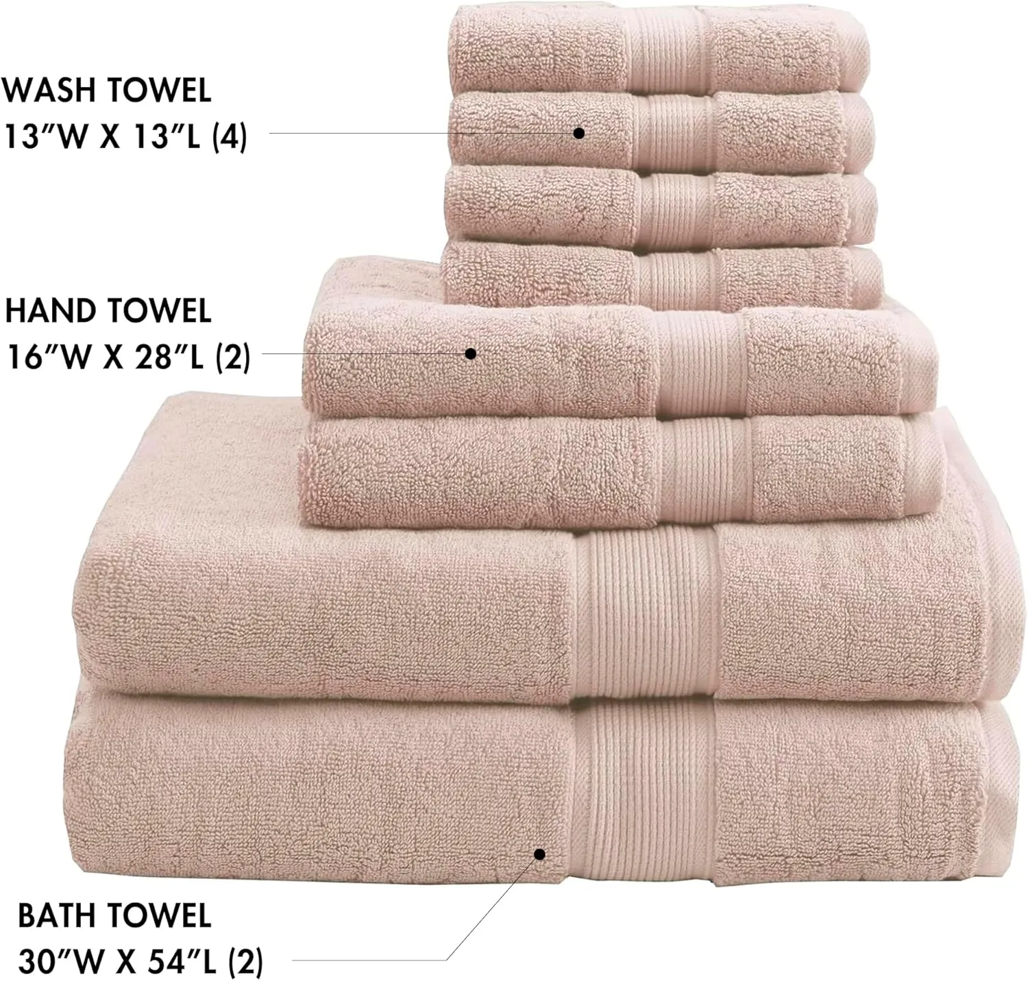 Madison Park 800GSM Bathroom Towel Set of 8 100% Cotton Bath Towel Set for Bathroom Luxurious Highly Absorbent 2 Bath Towels 2 Hand Towels 4 Washcloths Quick Dry Spa Quality Blush