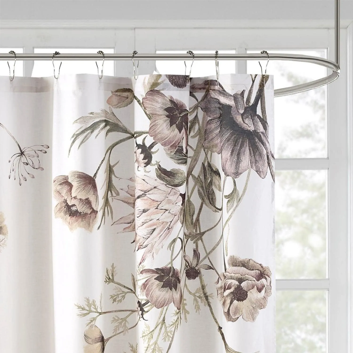 Madison Park Cassandra Cotton Percale Bathroom Shower, Printed Floral Design Modern Shabby Chic Privacy Bath Fabric Curtains, 72"x72", Blush (MP70-6717)