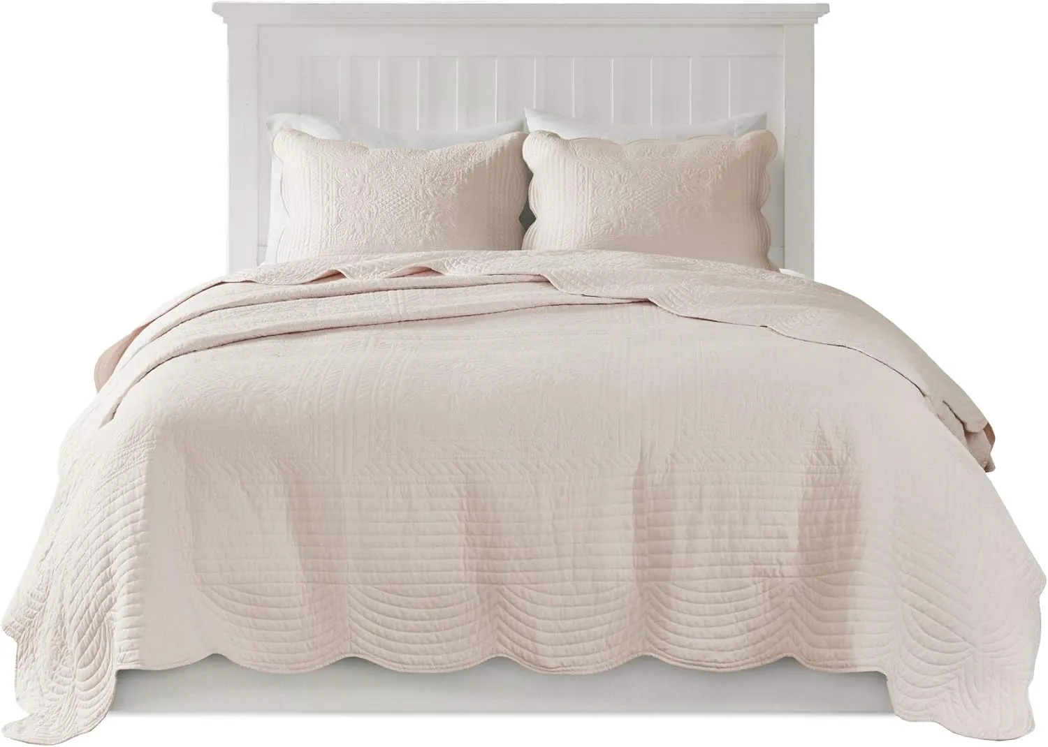 Madison Park Tuscany Quilt Set-Casual Damask Stitching Design Lightweight Coverlet Bedspread Bedding, Shams, King/Cal King(108"x96"), Medallion Blush 3 Piece
