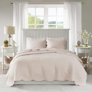 Madison Park Tuscany Quilt Set-Casual Damask Stitching Design Lightweight Coverlet Bedspread Bedding, Shams, King/Cal King(108"x96"), Medallion Blush 3 Piece
