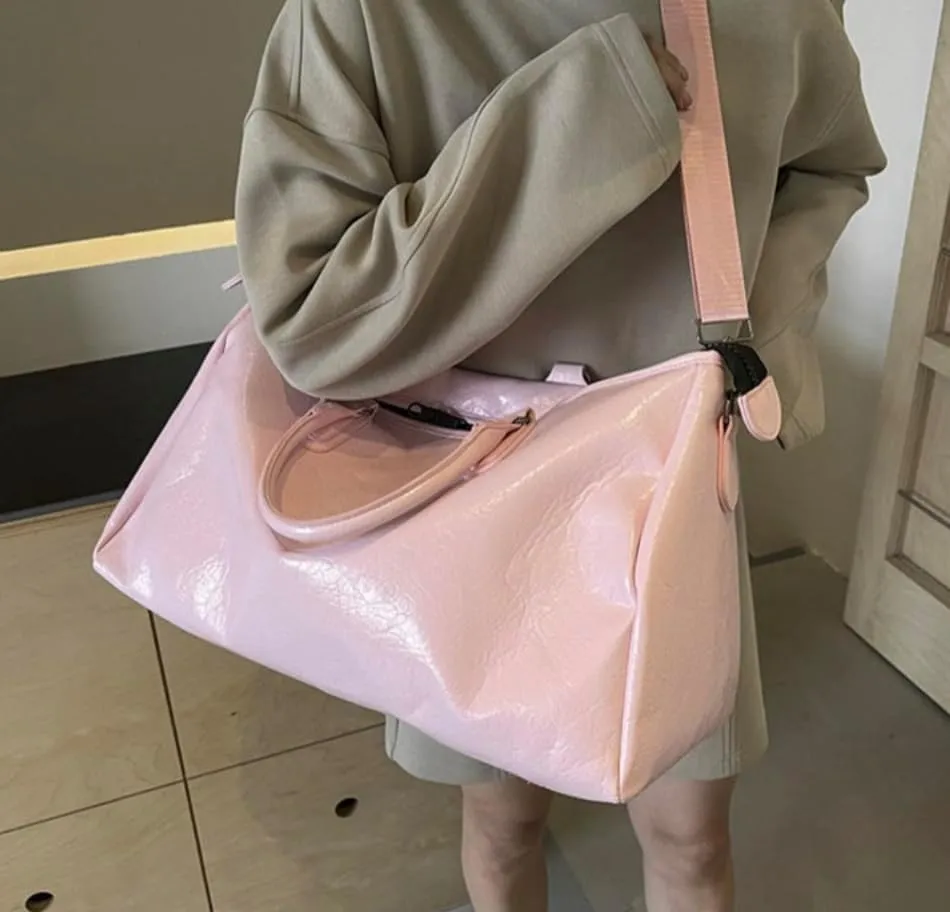 MAICOSY Casual Chic Style with Shoulder Strap Oversized PU Leather Travel Duffel Bag (Blush Pink)