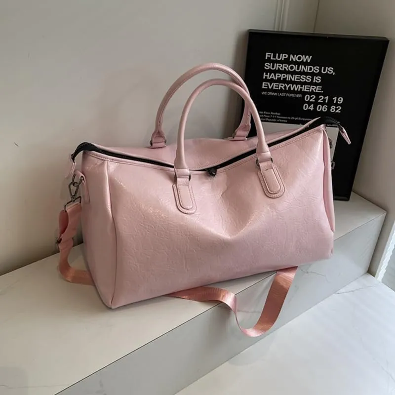 MAICOSY Casual Chic Style with Shoulder Strap Oversized PU Leather Travel Duffel Bag (Blush Pink)