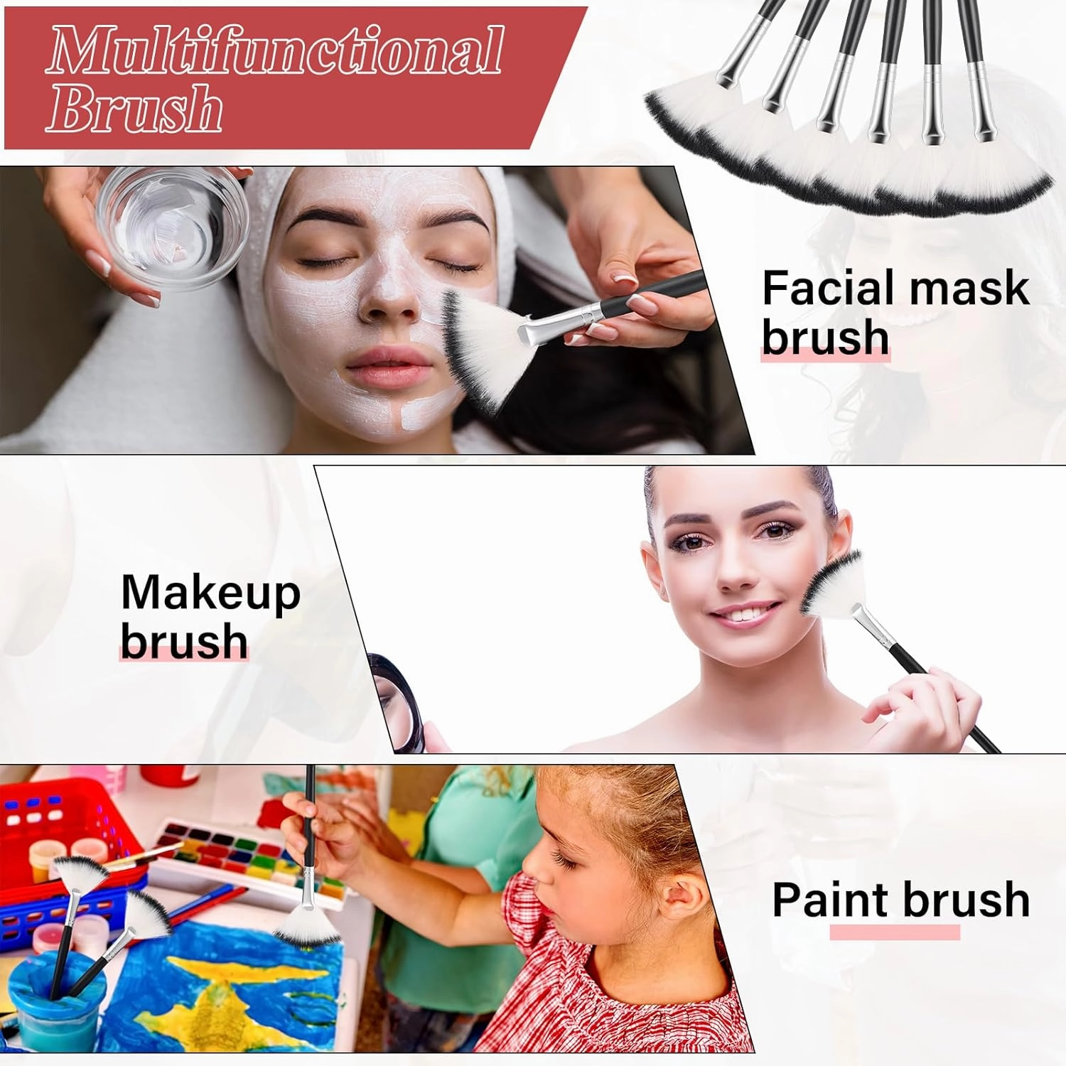 Maitys 100 Pieces Fan Facial Mask Brushes, Soft Blush Makeup Brush, Esthetician Brush, Mask Acid Applicator, White, 2.3x7.9 Inch