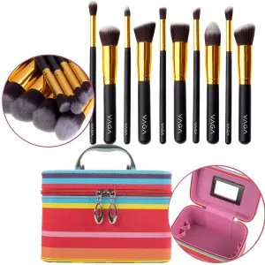 Make Up Artists Tools Set/Kit/Lot With 10pcs Various Kabuki Brushes/Applicators and Makeup Cosmetics Bag/Box/Organizer/Holder