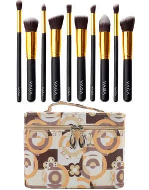 Make Up Artists Tools Set/Kit/Lot With 10pcs Various Kabuki Brushes/Applicators and Makeup Cosmetics Bag/Box/Organizer/Holder