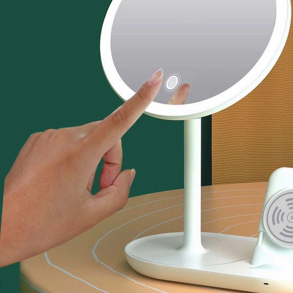 Make Up Mirror Desktop Led Makeup Mirror with Light, Smart Dimming, Make-up Beauty Mirror, Wireless Charging Desktop Vanity Mirror Mirror for Desk(B)