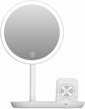 Make Up Mirror Desktop Led Makeup Mirror with Light, Smart Dimming, Make-up Beauty Mirror, Wireless Charging Desktop Vanity Mirror Mirror for Desk(B)
