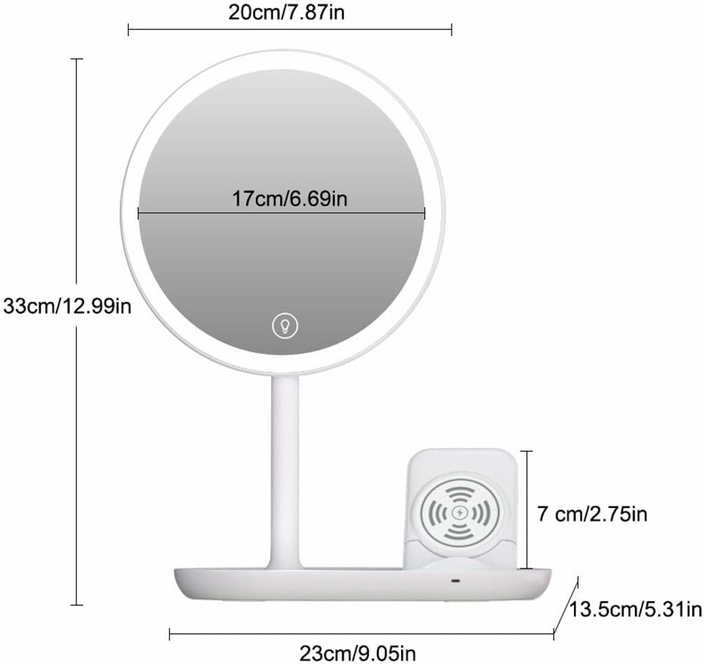 Make Up Mirror Desktop Led Makeup Mirror with Light, Smart Dimming, Make-up Beauty Mirror, Wireless Charging Desktop Vanity Mirror Mirror for Desk(B)