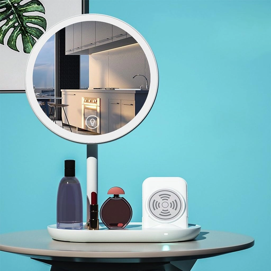 Make Up Mirror Desktop Led Makeup Mirror with Light, Smart Dimming, Make-up Beauty Mirror, Wireless Charging Desktop Vanity Mirror Mirror for Desk(B)