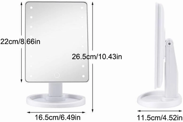 Make Up Mirror LED Simple Desktop Makeup Mirror Rotatable Square Portable Makeup Mirror Girls Beauty Portable Light Mirror Mirror for Desk(B)