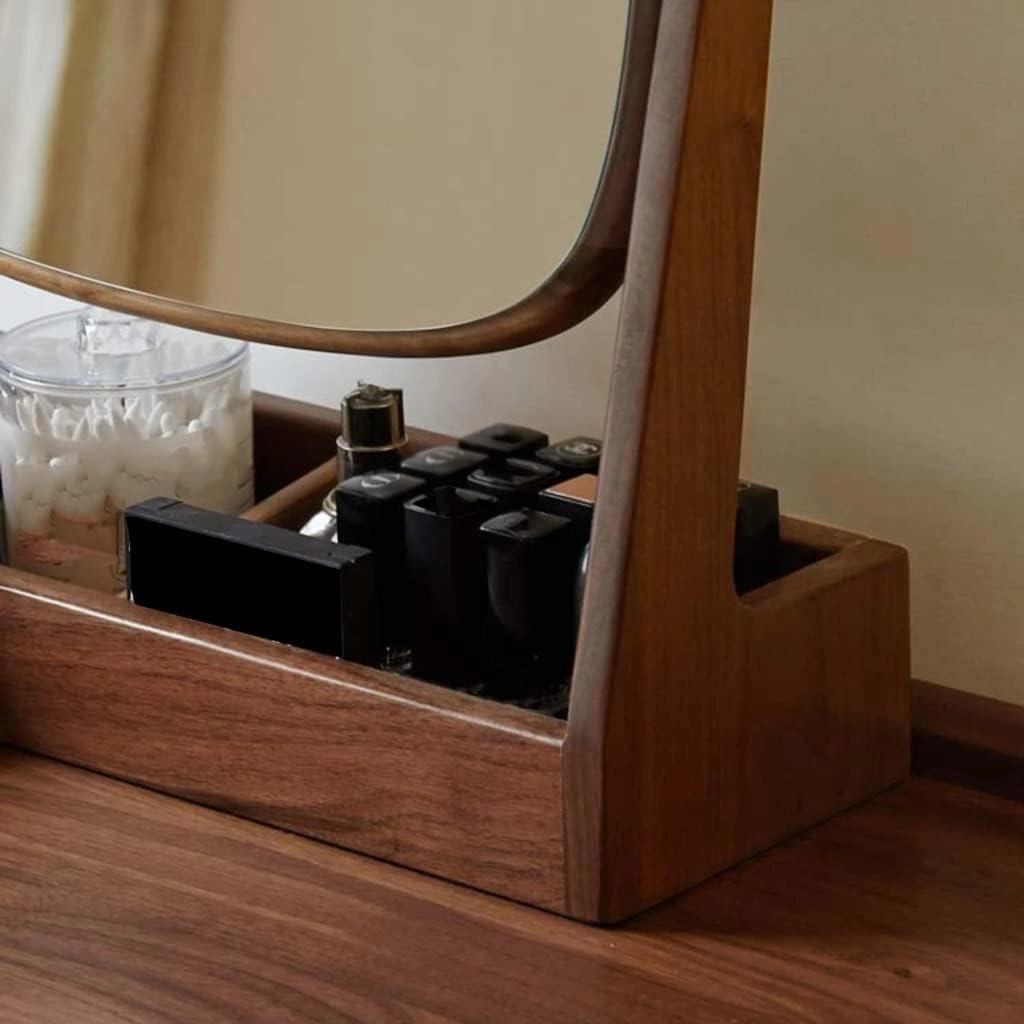 Make Up Mirror Wooden Makeup Mirror Storage Box One Bedroom Dressing Table Mirror Rotatable Beauty Mirror Mirror for Desk