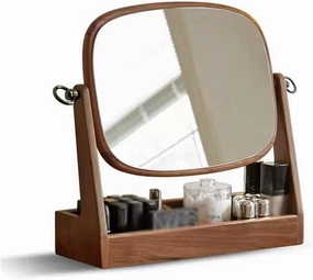 Make Up Mirror Wooden Makeup Mirror Storage Box One Bedroom Dressing Table Mirror Rotatable Beauty Mirror Mirror for Desk