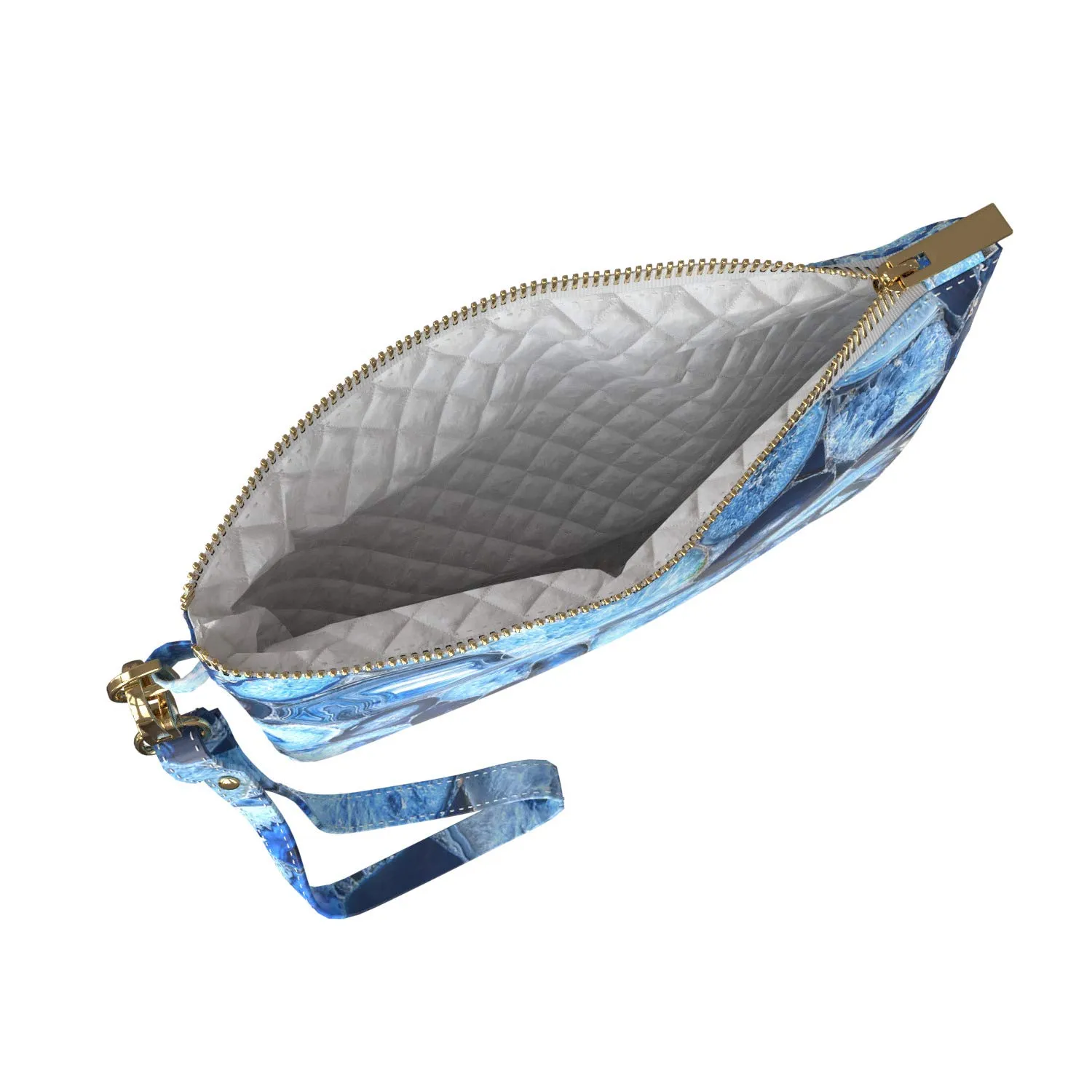 Makeup Bag 9.5 x 6 inch Agate Purse Pouch Blue Stone Storage Onyx Bright Portable Organizer Design Strap Accessories Cosmetic Glam Print PU Leather Toiletry Zipper Travel Case Crystals Marble