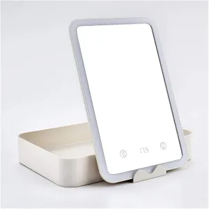 Makeup Mirror Vanity Makeup Mirror Portable Makeup Mirror LED Light Mini Compact Vanity Mirror Standing Mirrors Desktop Vanity Travel Cosmetic Tools Cosmetic Mirror (Color : White)