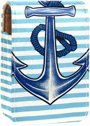 Makeup Organizer,Makeup Lipstick Case for Outside Mini Bag Travel Cosmetic Pouch,Anchor Striped Bright Blue Marine