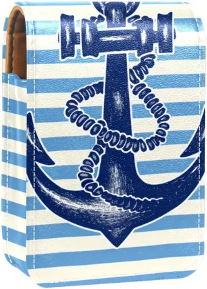 Makeup Organizer,Makeup Lipstick Case for Outside Mini Bag Travel Cosmetic Pouch,Anchor Striped Bright Blue Marine