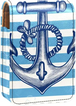 Makeup Organizer,Makeup Lipstick Case for Outside Mini Bag Travel Cosmetic Pouch,Anchor Striped Bright Blue Marine