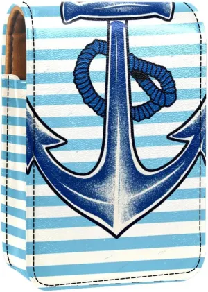 Makeup Organizer,Makeup Lipstick Case for Outside Mini Bag Travel Cosmetic Pouch,Anchor Striped Bright Blue Marine