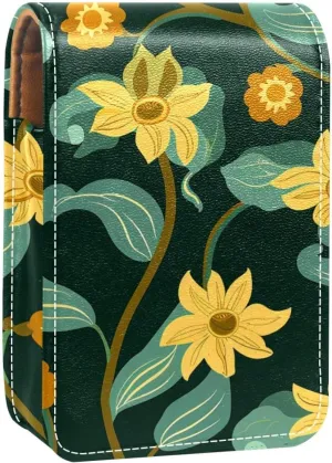 Makeup Organizer,Makeup Lipstick Case for Outside Mini Bag Travel Cosmetic Pouch,Bright Floral Yellow Flower